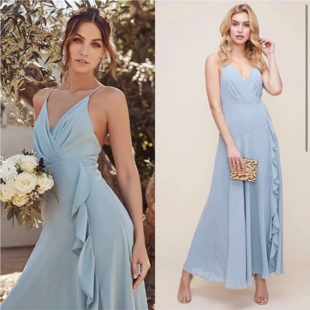 ASTR the Label Chiffon Holland Maxi Dress w/ Ruffle Detail in Soft Blue, Size XS - Picture 1 of 7